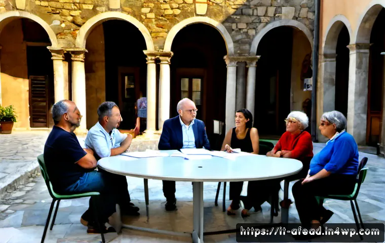 Home 15 공동체 형성에 대한 정책 분석 - Photorealistic Italian town hall workshop on community-building policy, diverse adult residents and ...